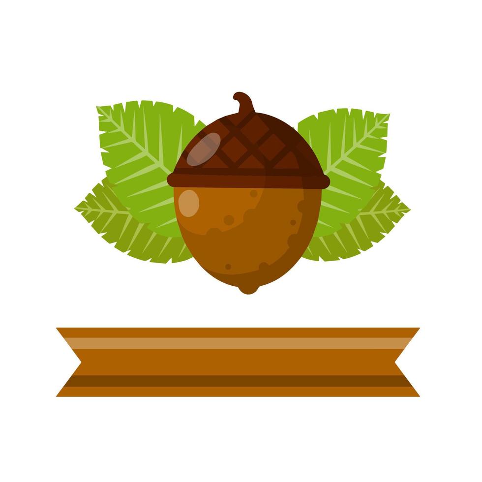 Hazelnut. Autumn harvest of wood. Natural food and a snack in a shell. Acorn. Brown forest object. Flat cartoon illustration vector