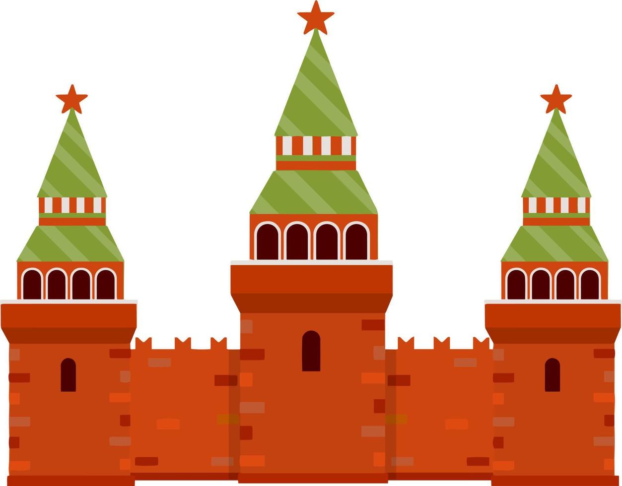 kremlin de moscú destino turístico para la gira a la capital. Fortaleza con torre y muralla. una atracción turística. ilustración plana de dibujos animados vector