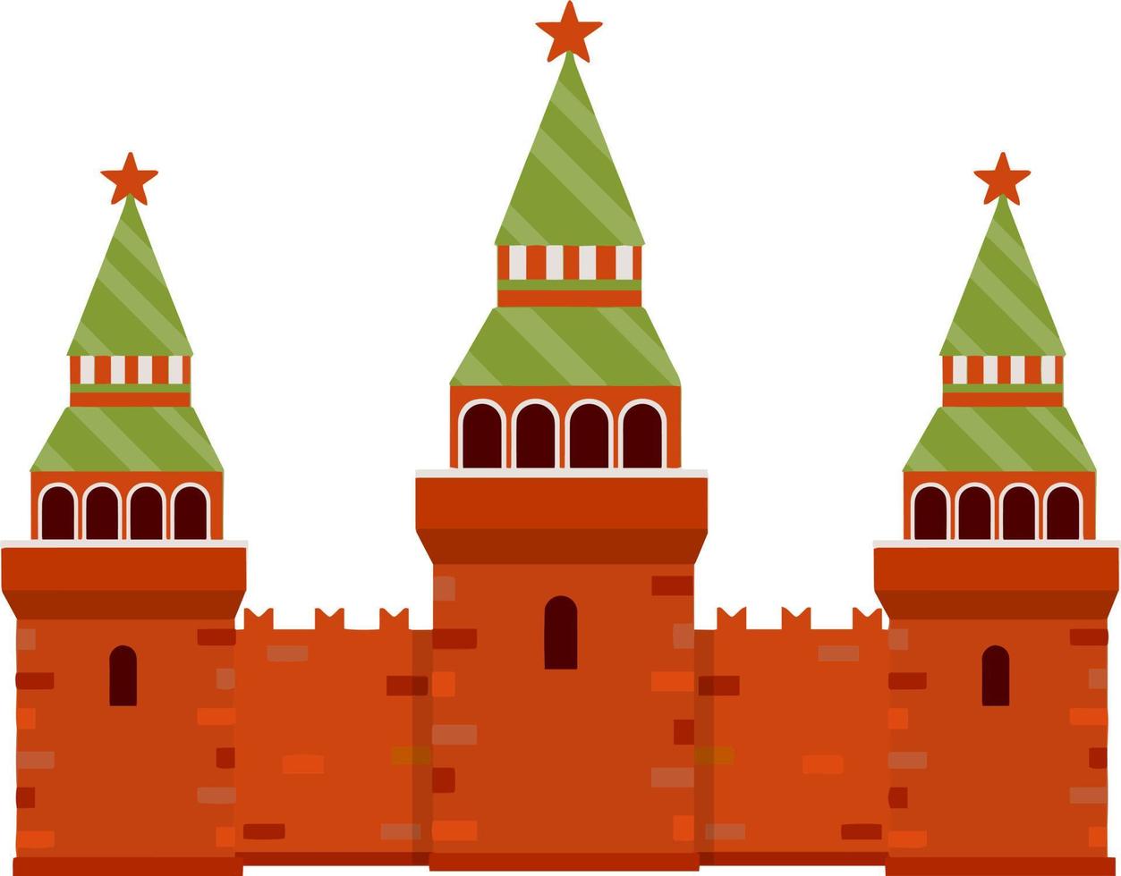 Moscow kremlin. Tourist destination for tour to capital. Fortress with a tower and wall. A tourist attraction. Cartoon flat illustration vector