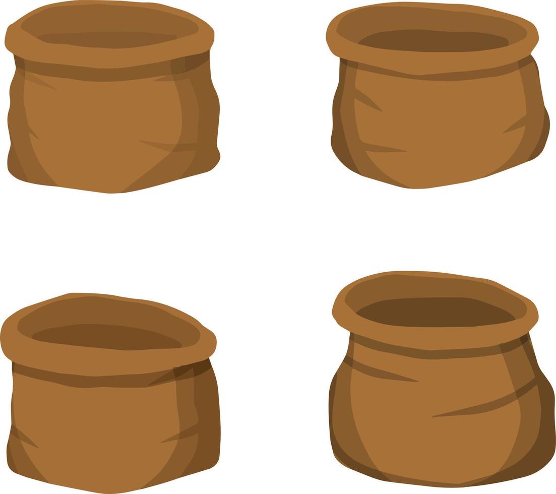 bolsa de arpillera de lona. ilustración plana de dibujos animados. elemento rústico para molino. envases para el almacenamiento de cereales y harinas. pila de trigo vector
