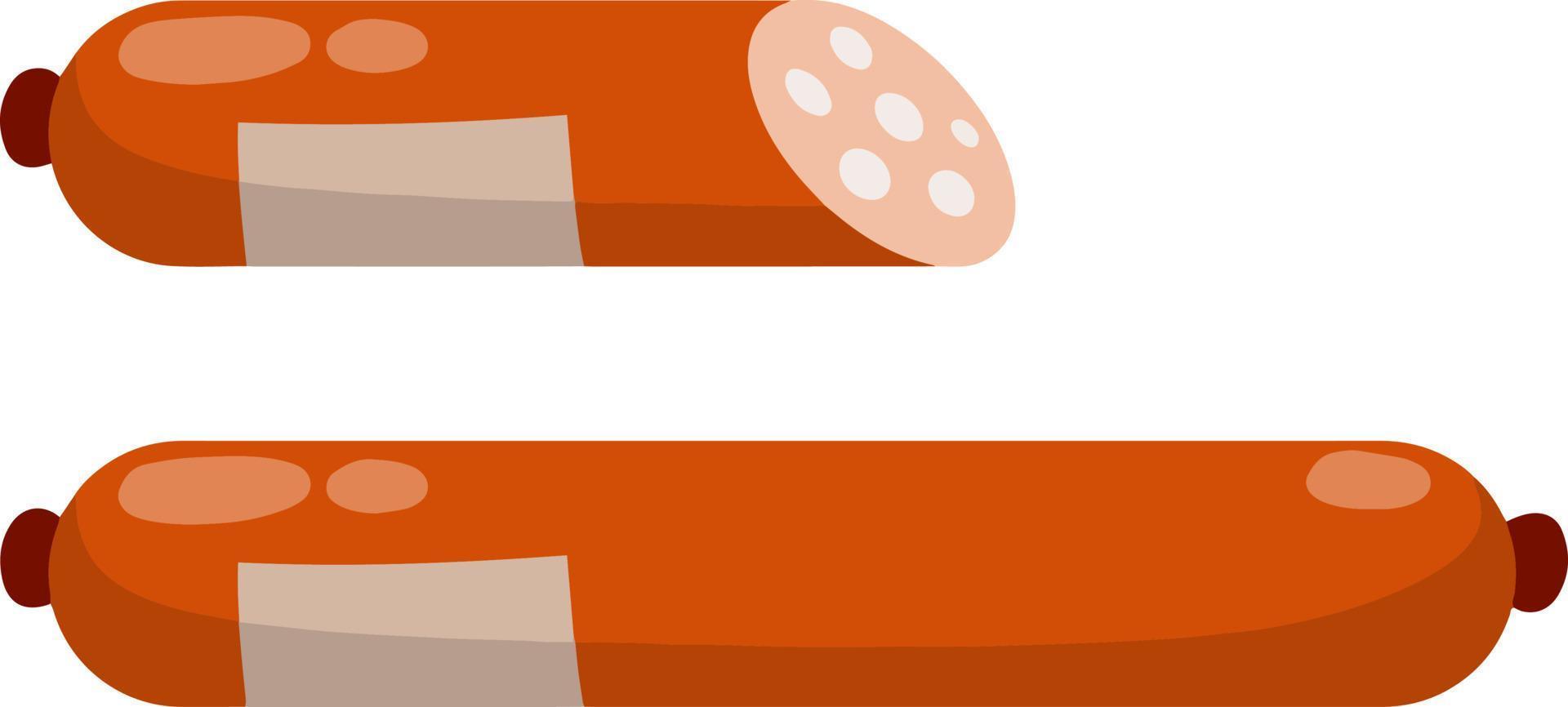 Set of sausage. Meat food. Red nutrient object. Sliced half of bologna for a sandwich. Cartoon flat illustration vector
