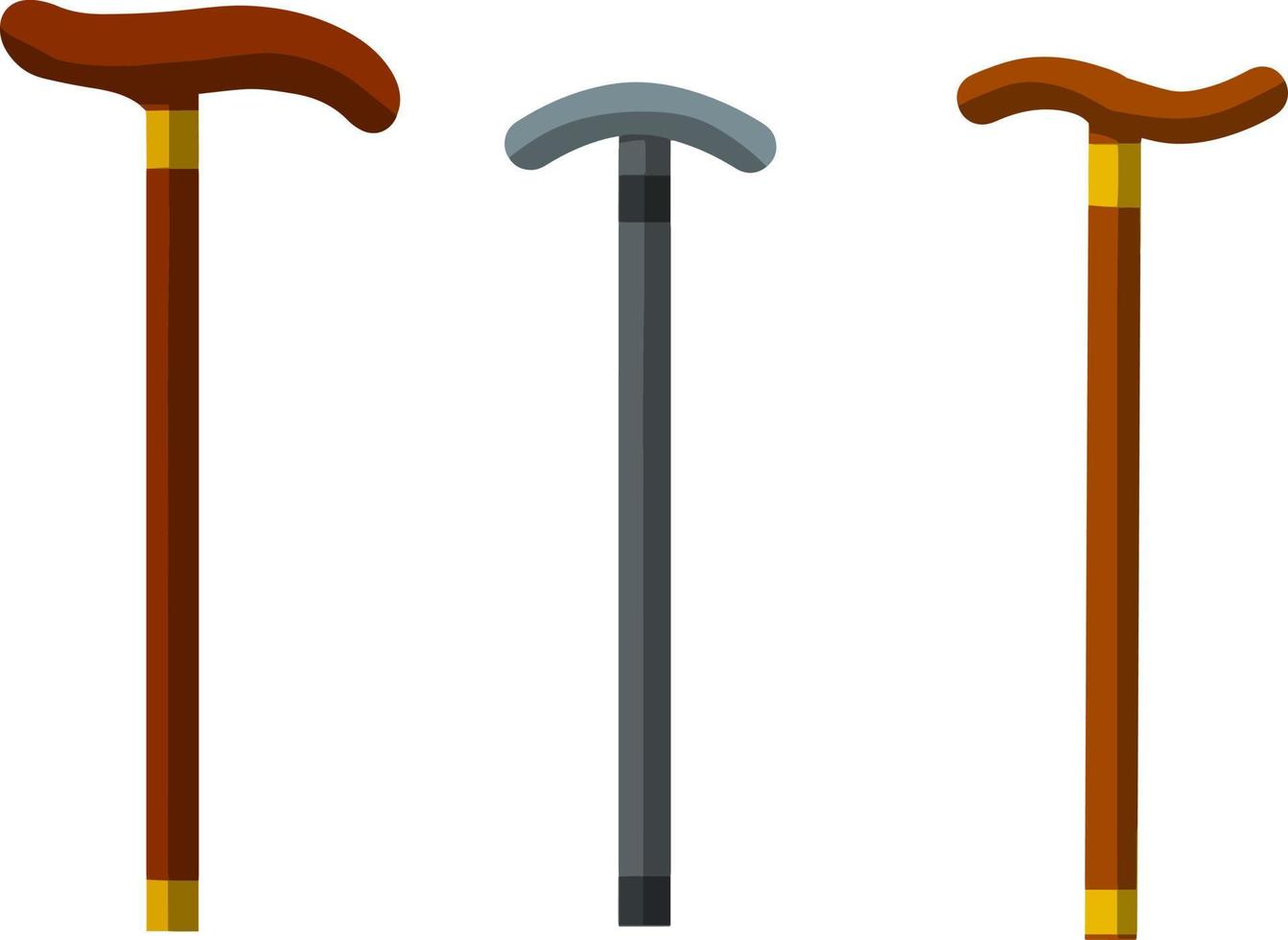 Cane of senior. Wooden and metal stick. Cartoon flat illustration. vector