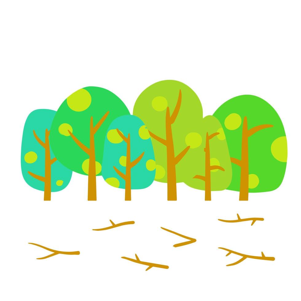 Summer forest. Green woodland. The Park and plants. Landscape for the background. Flat cartoon illustration vector
