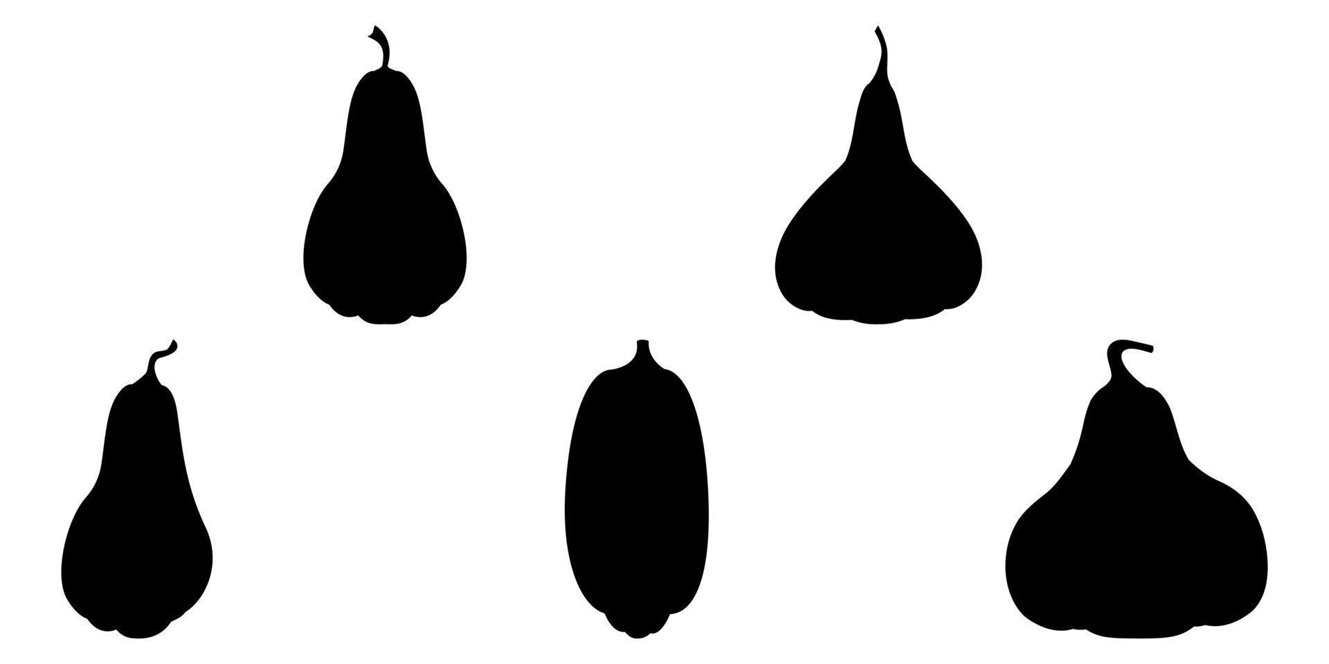 Pumpkin. Set of silhouettes of different pumpkins. Black silhouettes of pumpkins. Isolated on white. vector