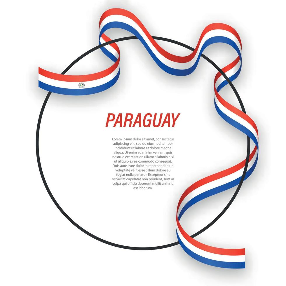 Waving ribbon flag of Paraguay on circle frame. Template for ind vector