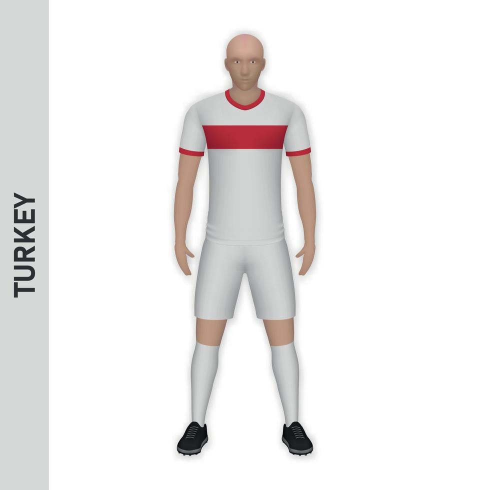 3D realistic soccer player mockup. Turkey Football Team Kit temp vector