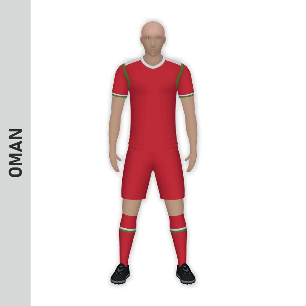 3D realistic soccer player mockup. Oman Football Team Kit templa vector