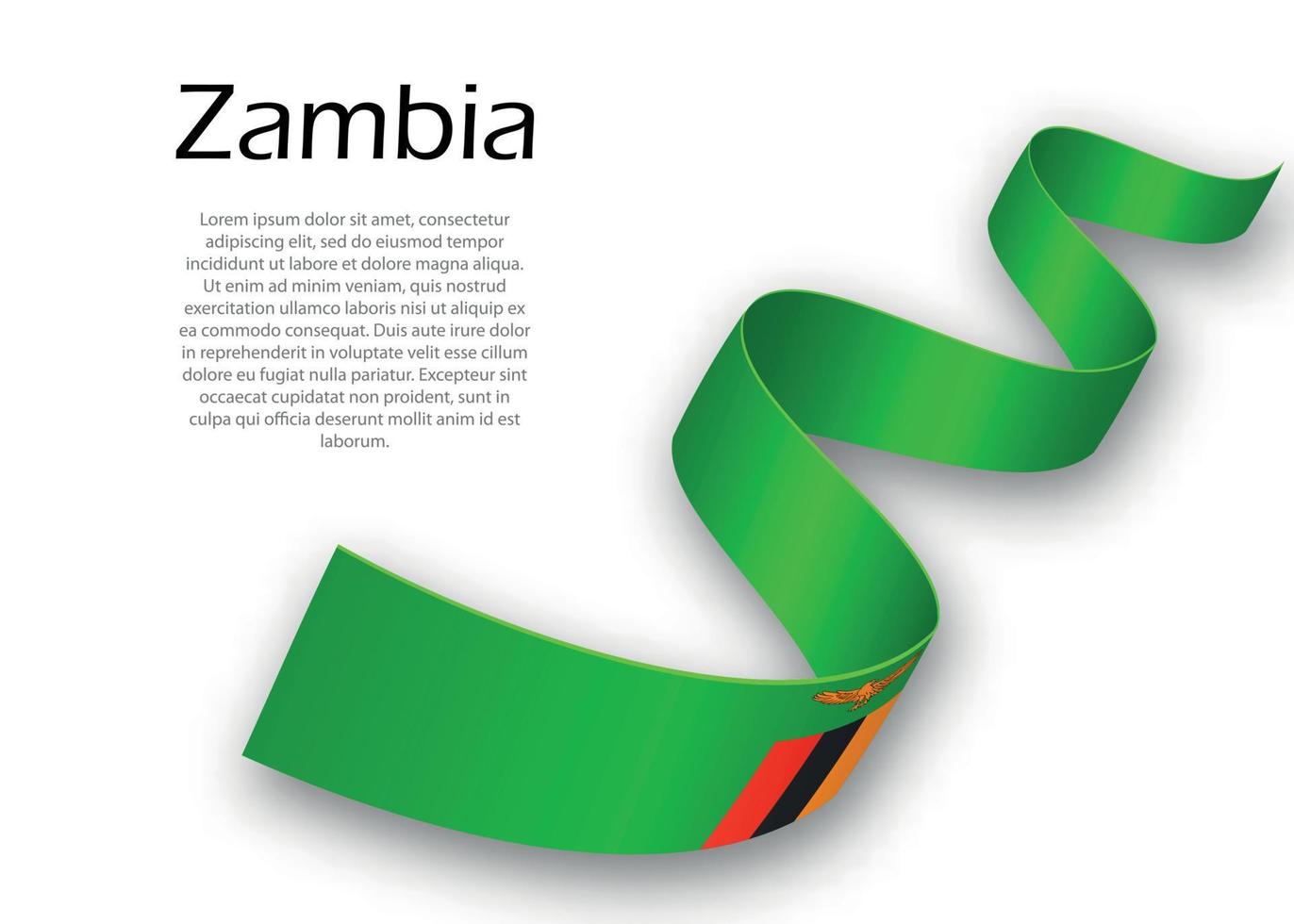 Waving ribbon or banner with flag of Zambia. Template for indepe vector