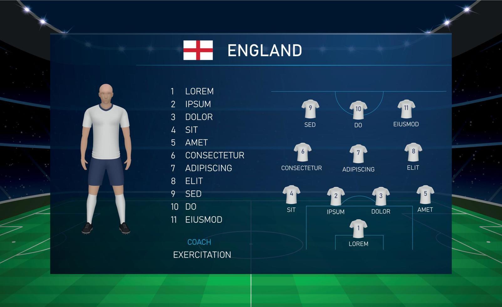 gráfico de transmisión de marcador de fútbol con equipo de fútbol de escuadrón eng vector