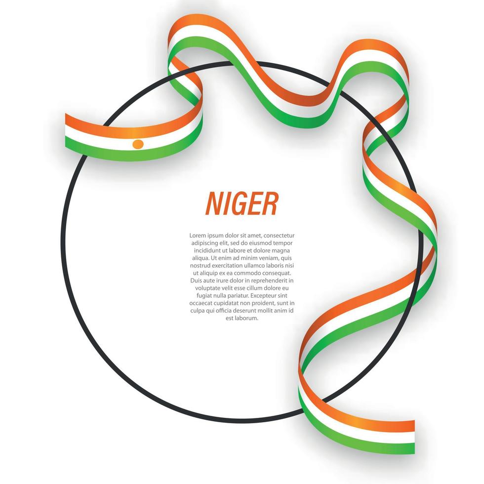Waving ribbon flag of Niger on circle frame. Template for indepe vector