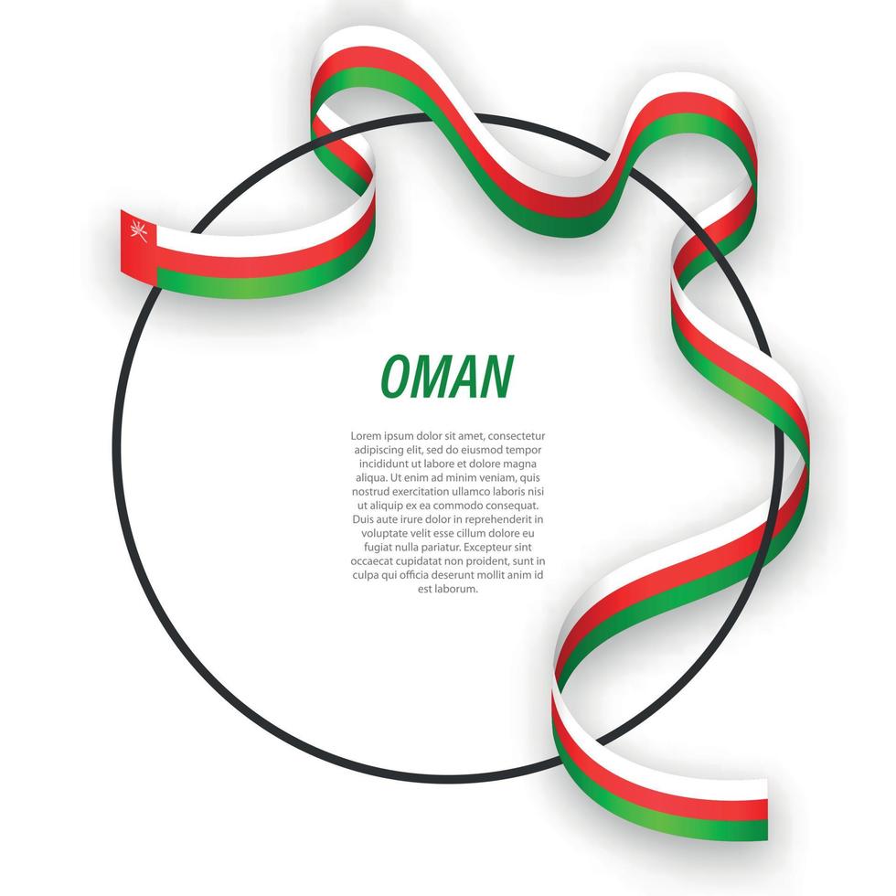 Waving ribbon flag of Oman on circle frame. Template for indepen vector