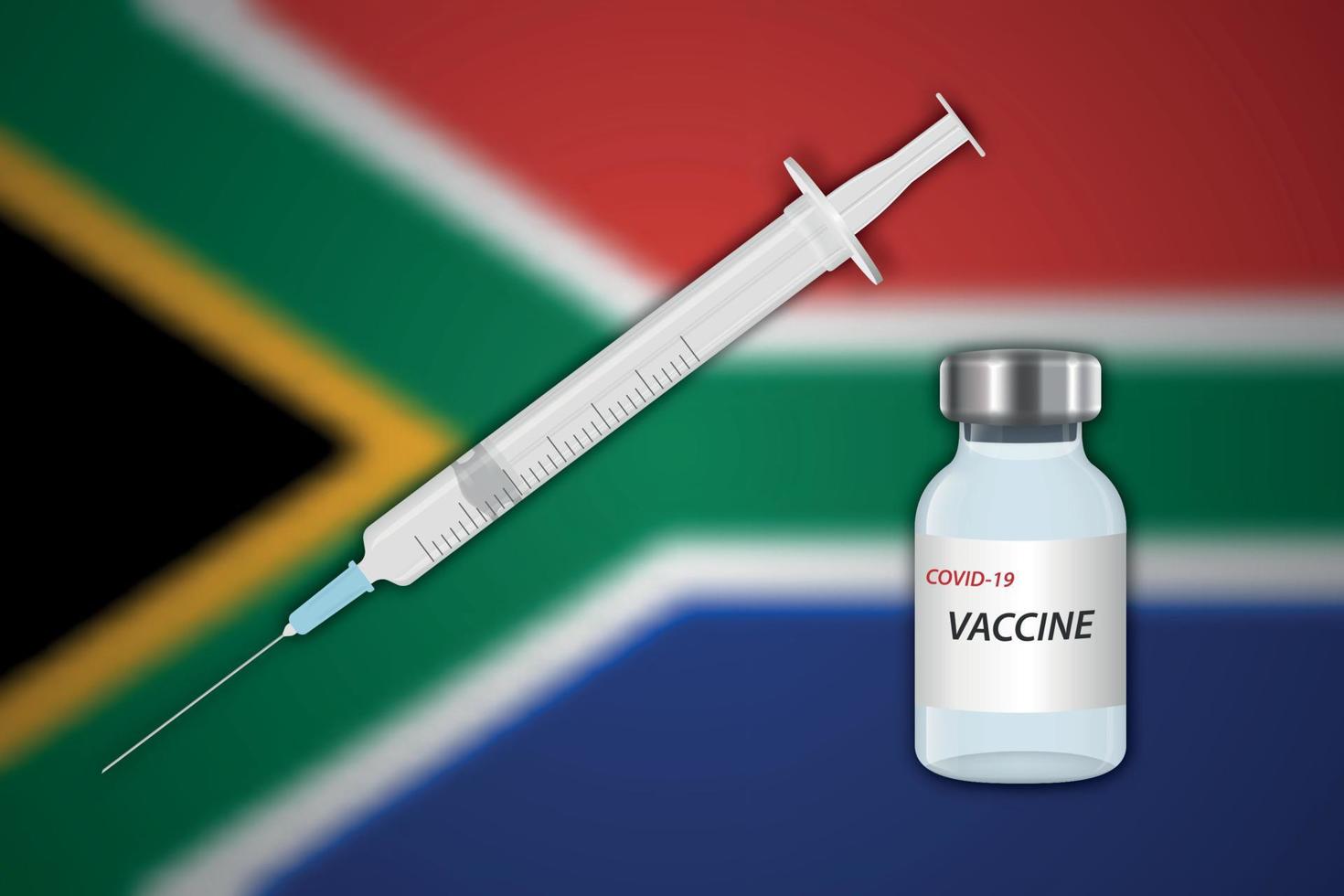 Syringe and vaccine vial on blur background with South Africa fl vector