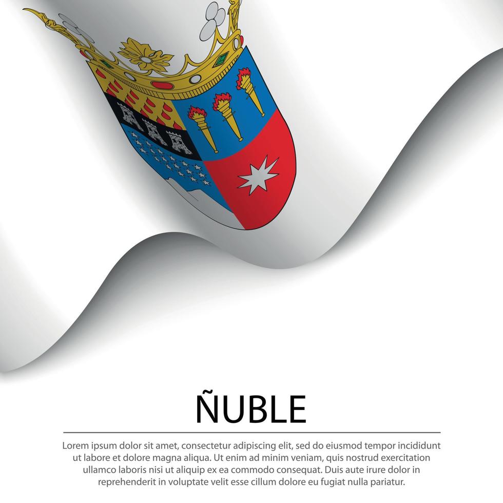 ondeando la bandera de nuble es una región de chile sobre fondo blanco. vector