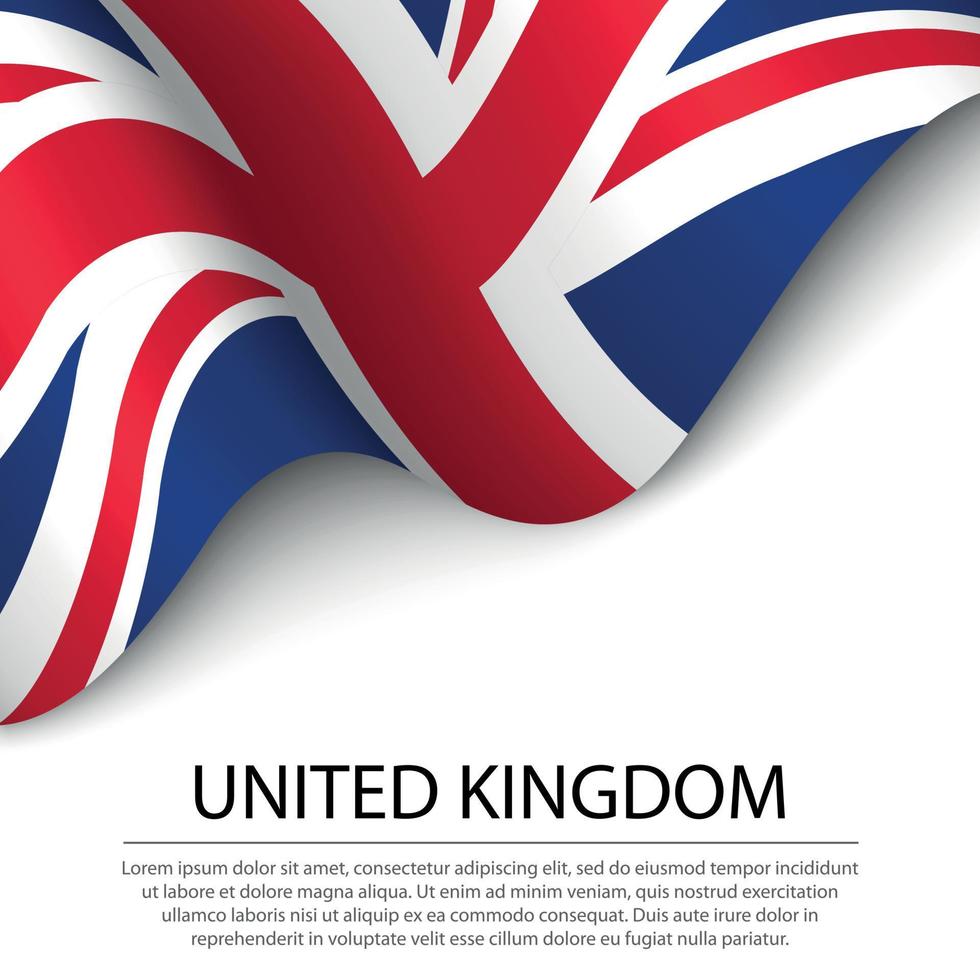 Waving flag of United Kingdom on white background. Banner or rib vector