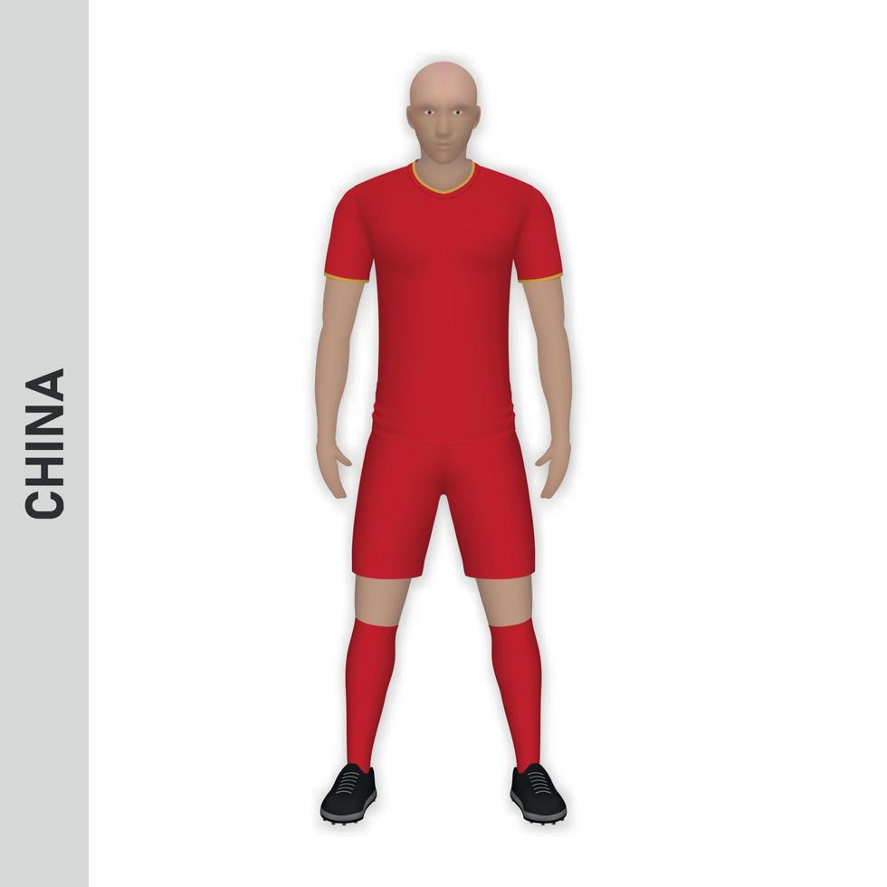 3D realistic soccer player mockup. China Football Team Kit templ vector