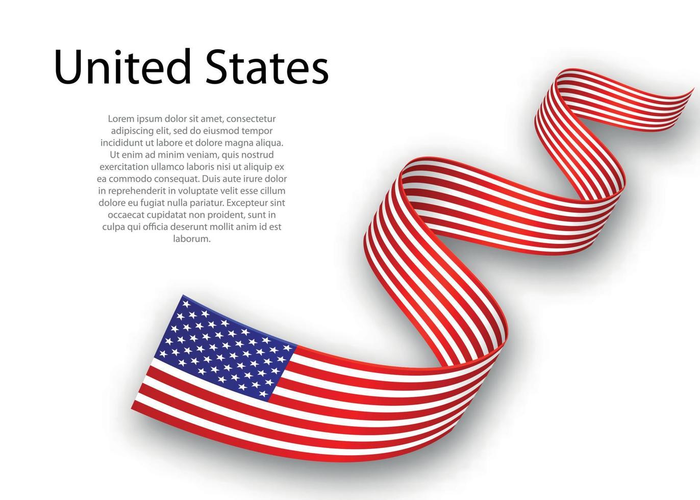 Waving ribbon or banner with flag of United States. Template for vector