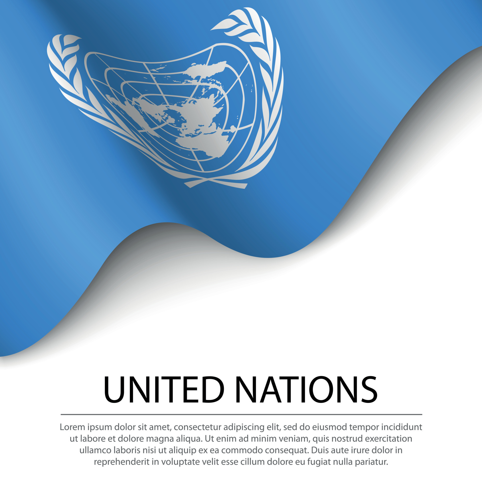 Cờ Liên Hiệp Quốc lung linh trên nền trắng là tuyên ngôn cho sự đoàn kết toàn cầu và giải quyết các vấn đề toàn cầu. Bức tranh này nhắc nhớ về mục tiêu của tổ chức này, đó là xây dựng một thế giới hòa bình và an toàn.