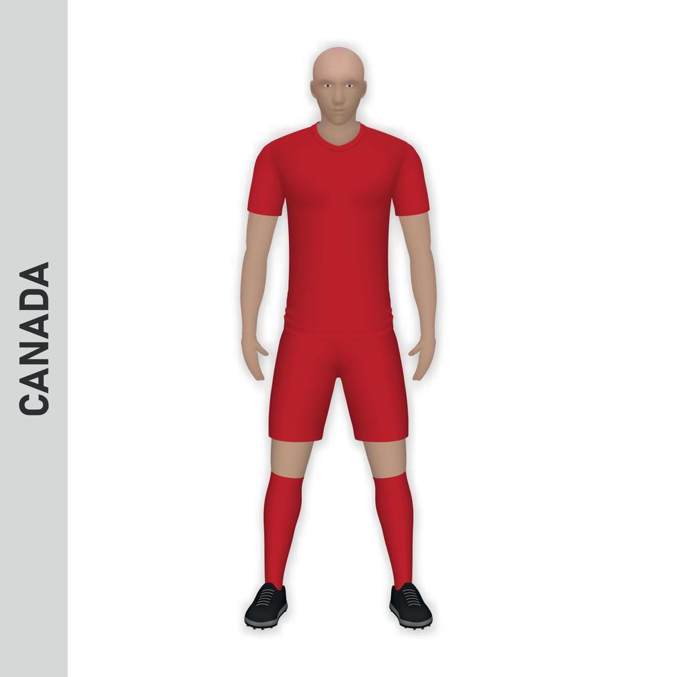 3D realistic soccer player mockup. Canada Football Team Kit temp vector
