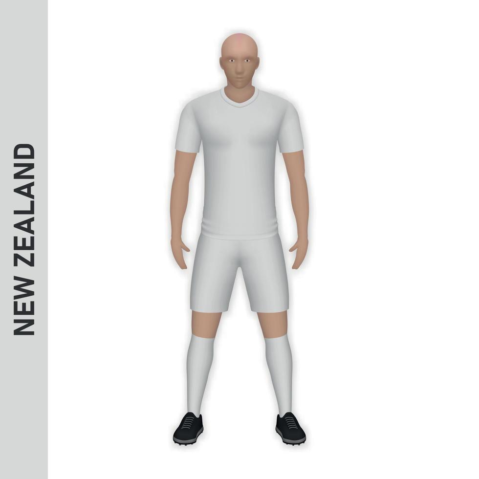 Maqueta de jugador de fútbol realista en 3d. equipación del equipo de fútbol de nueva zelanda vector