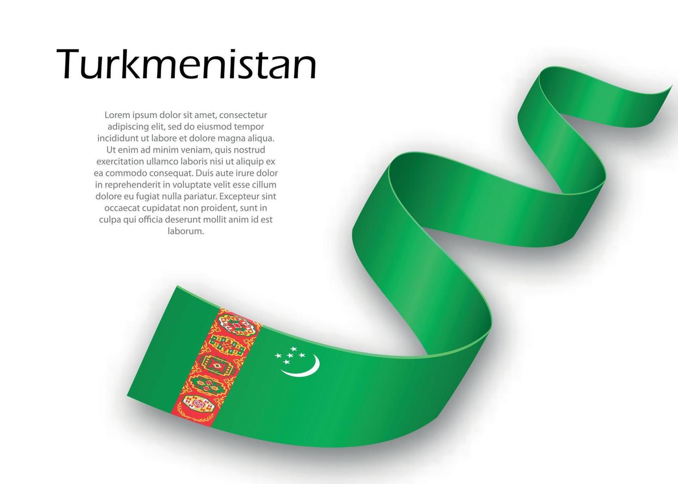 Waving ribbon or banner with flag of Turkmenistan. Template for vector