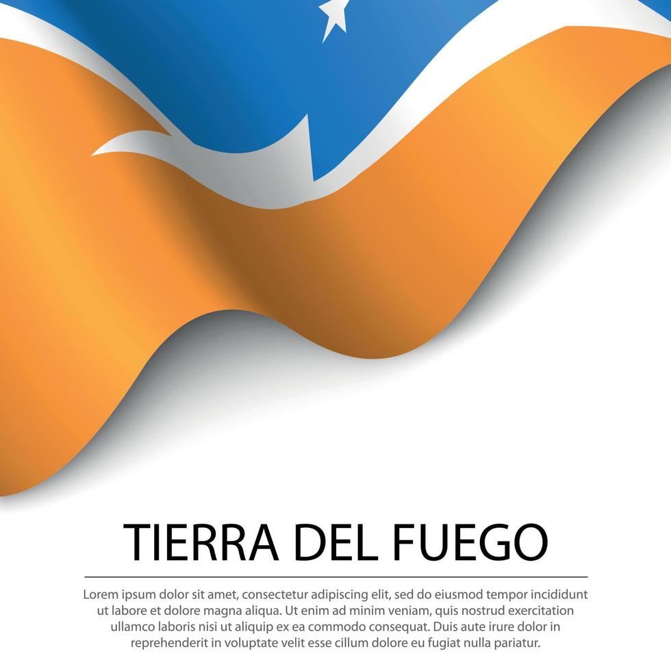 Waving flag of Tierra del Fuego is a region of Argentina on whit vector