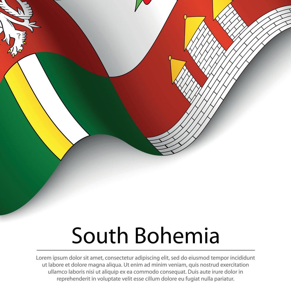 ondeando la bandera de bohemia del sur es una región de la república checa en wh vector