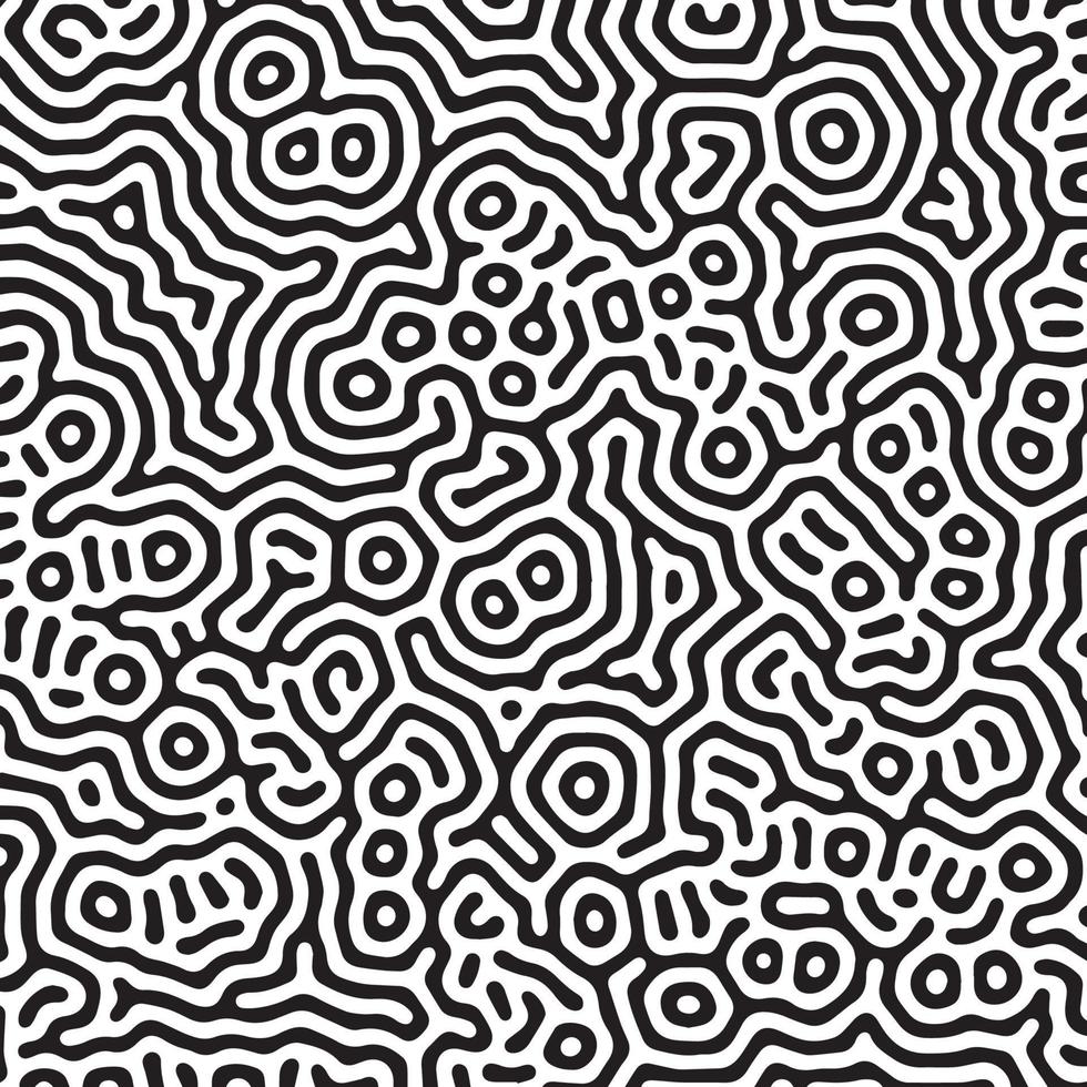 Vector black and white organic rounded lines pattern.