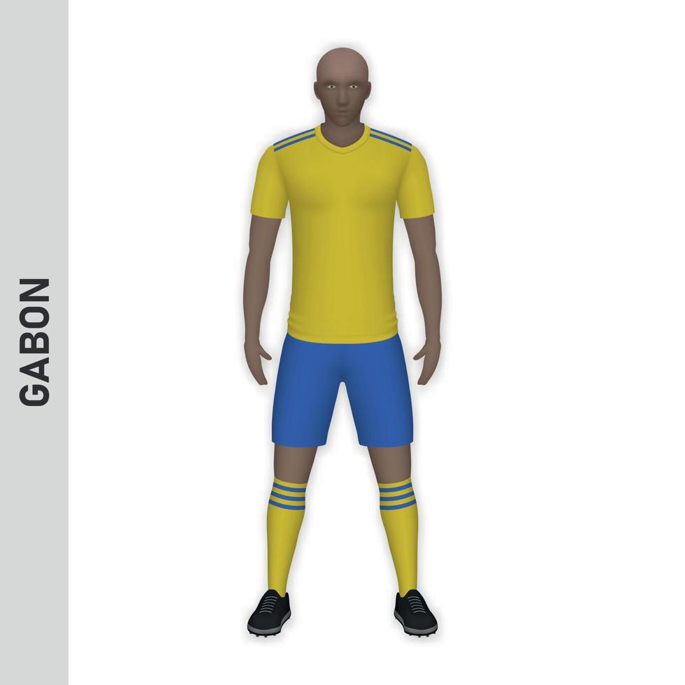 3D realistic soccer player mockup. Gabon Football Team Kit templ vector
