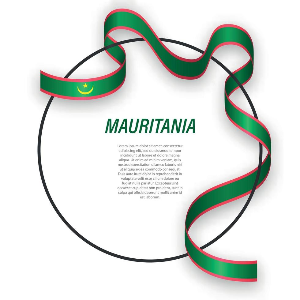 Waving ribbon flag of Mauritania on circle frame. Template for i vector