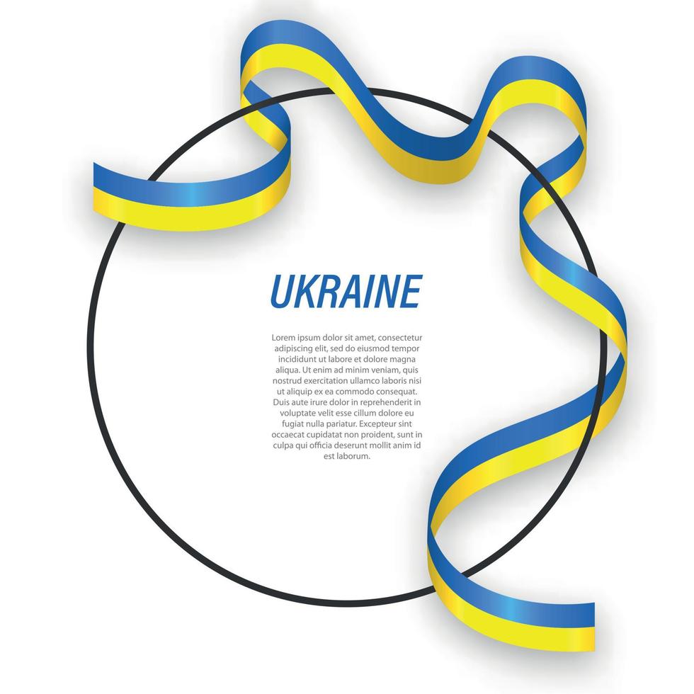 Waving ribbon flag of Ukraine on circle frame. Template for inde vector