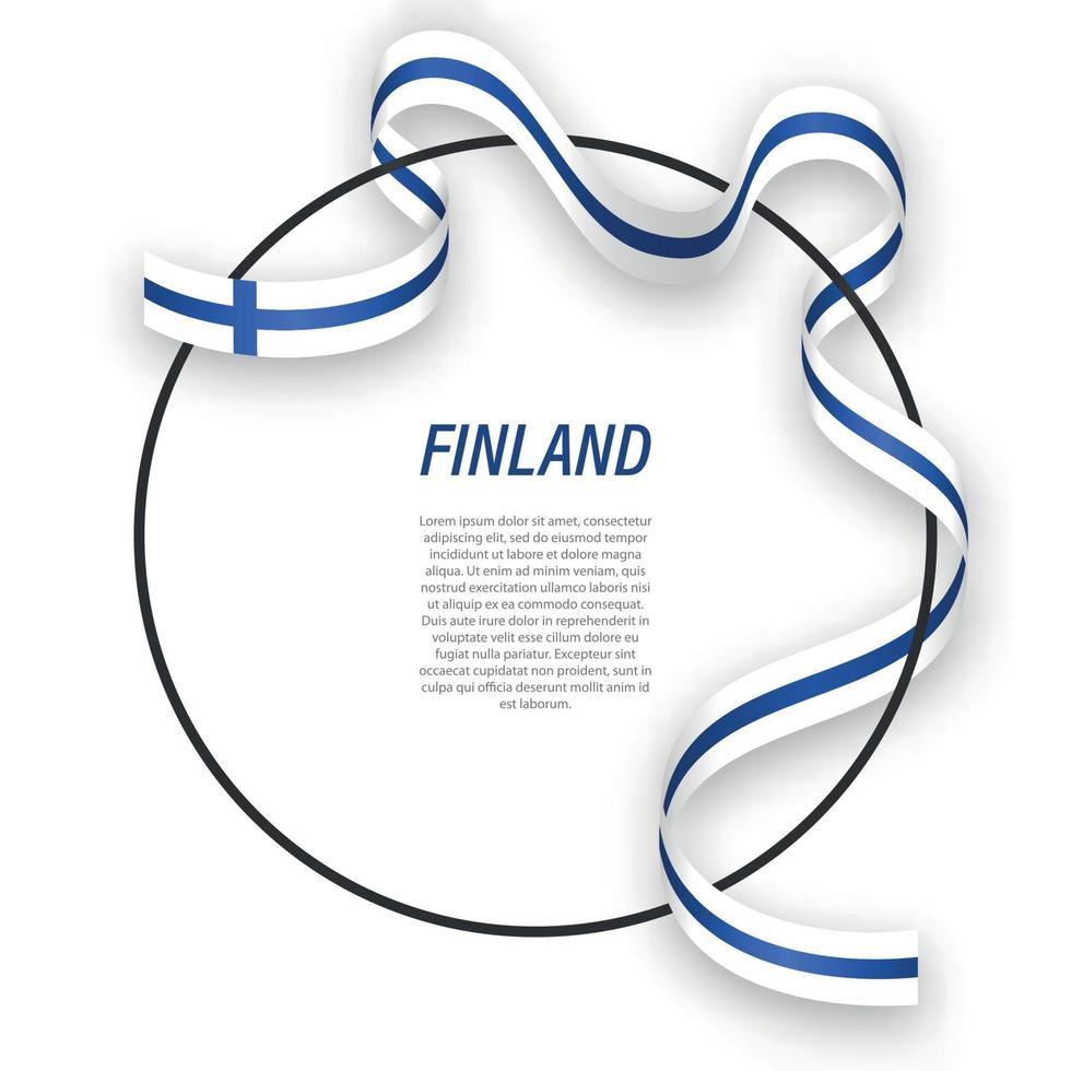 Waving ribbon flag of Finland on circle frame. Template for inde vector