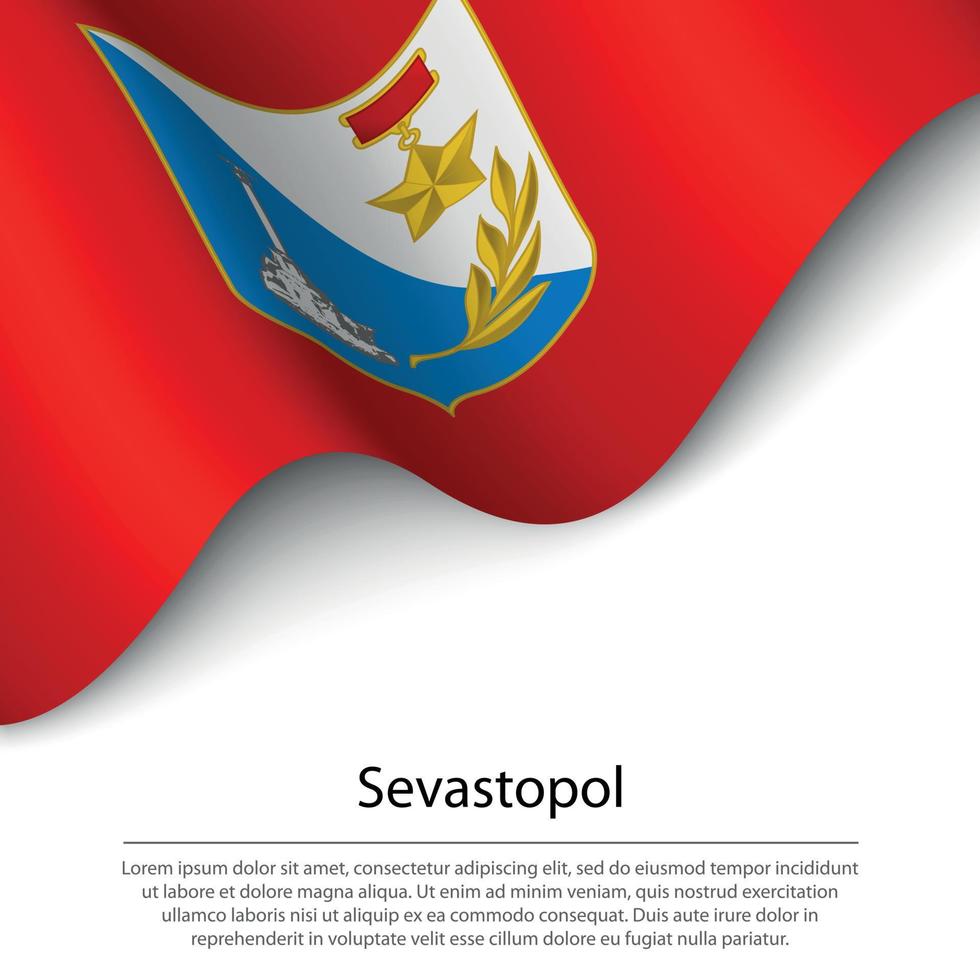 Waving flag of Sevastopol is a region of Russia on white backgro vector