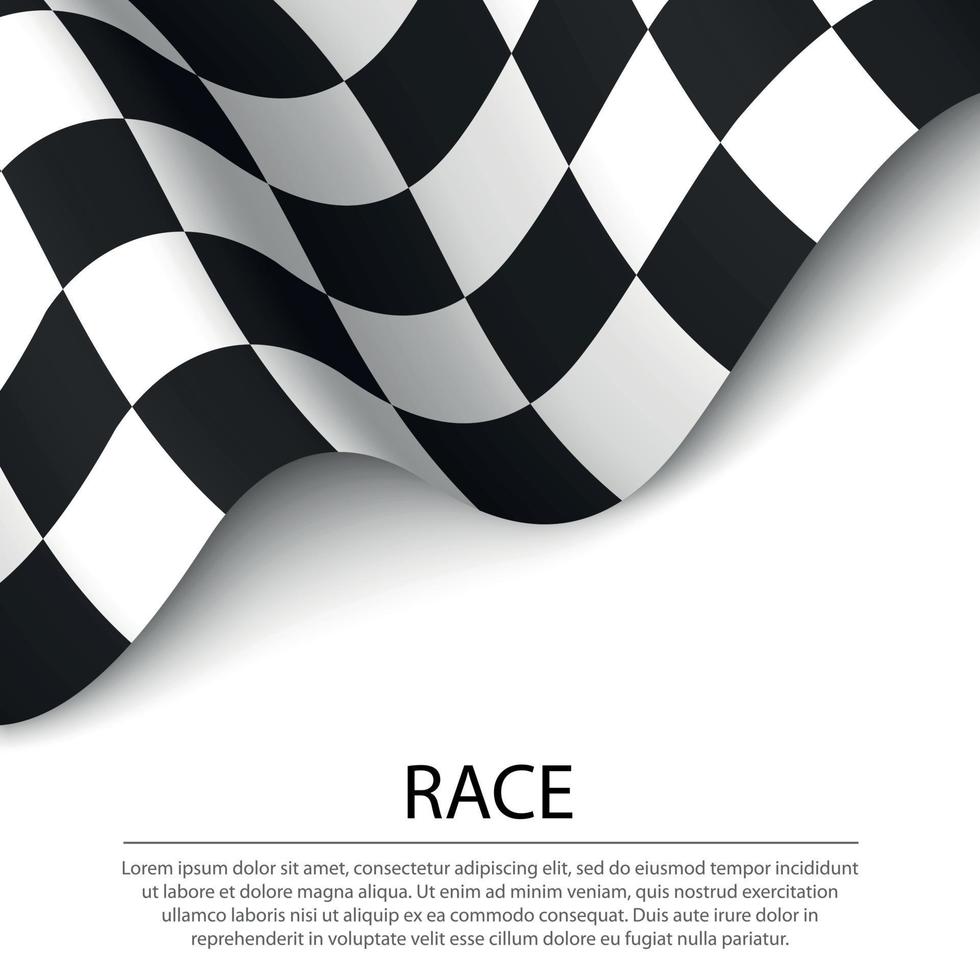 Waving checkered race flag on white background. Banner or ribbon vector