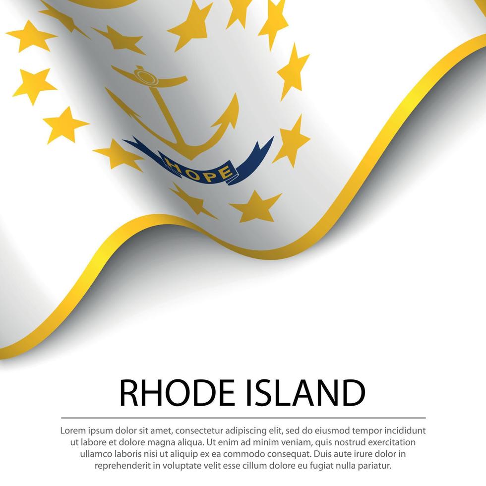 Waving flag of Rhode Island is a state of USA on white backgroun vector
