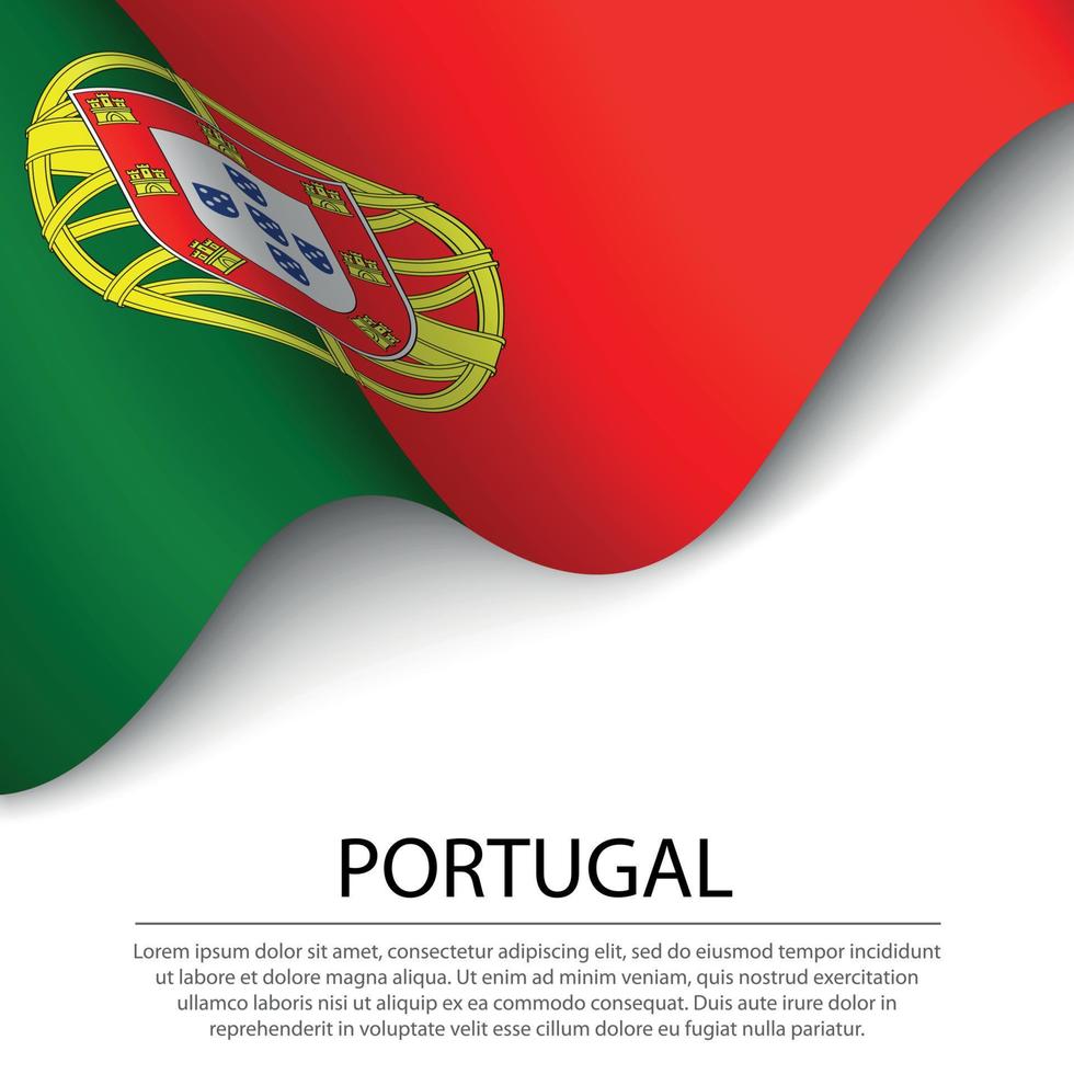 ondeando la bandera de portugal sobre fondo blanco. banner o cinta te vector