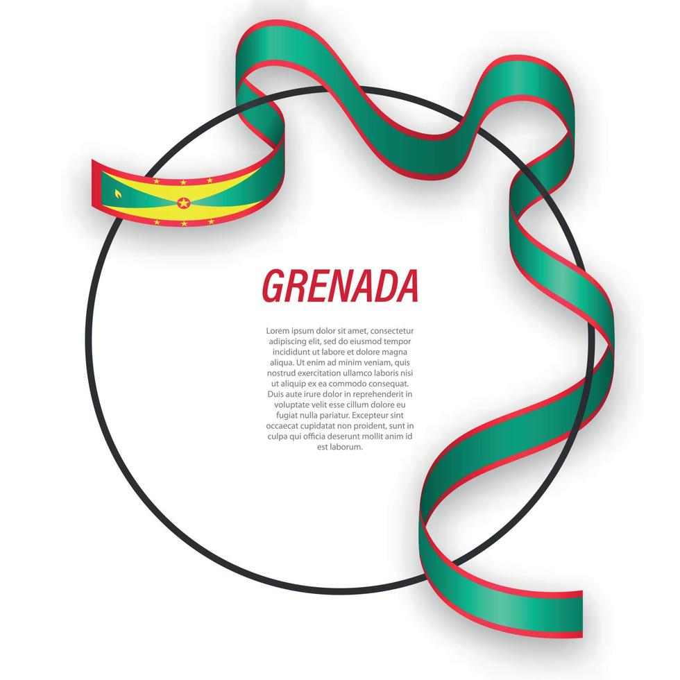 Waving ribbon flag of Grenada on circle frame. Template for inde vector