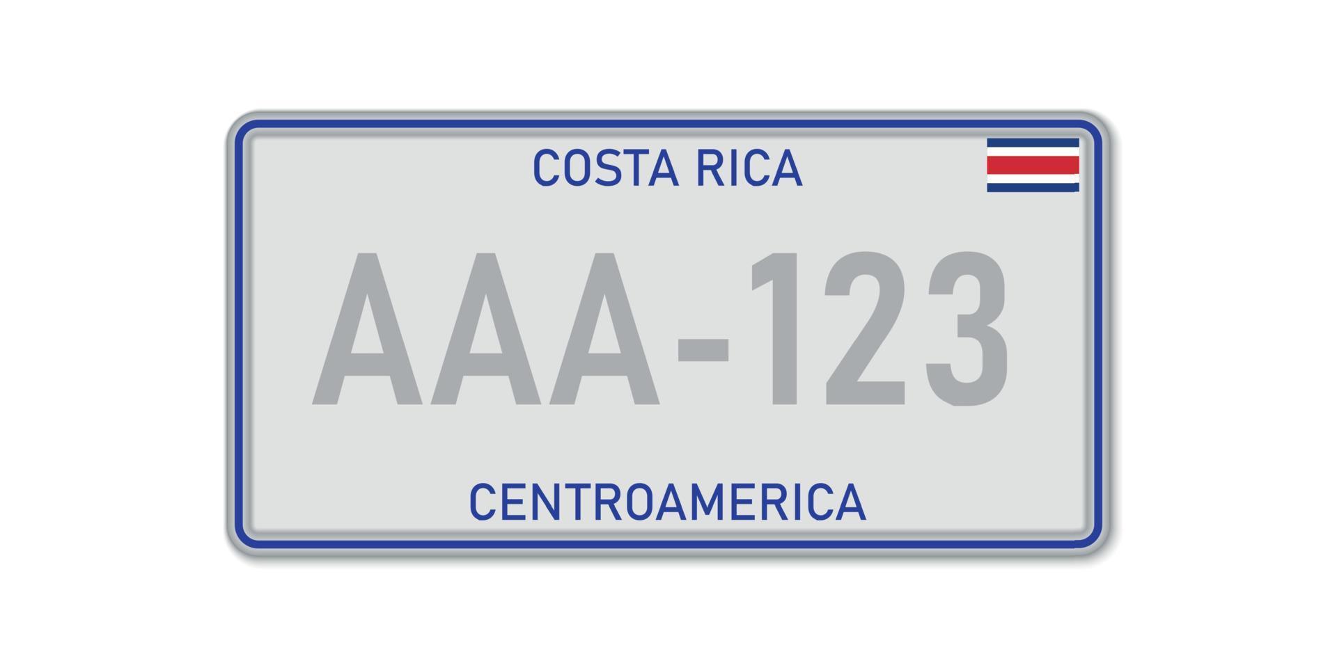 Car number plate . Vehicle registration license of Costa Rica. A vector