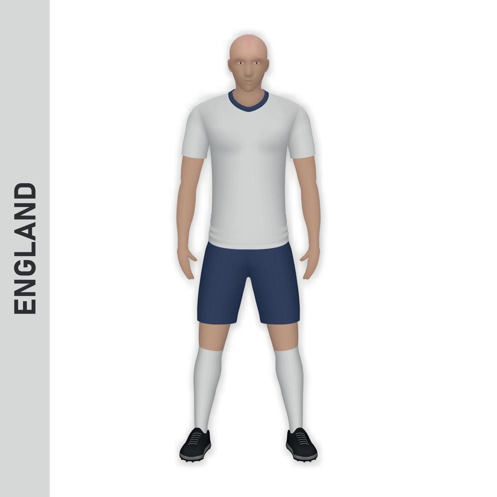 Maqueta de jugador de fútbol realista en 3d. kit de equipo de fútbol de inglaterra vector
