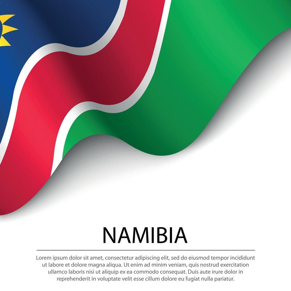 ondeando la bandera de namibia sobre fondo blanco. tem de la bandera o de la cinta vector