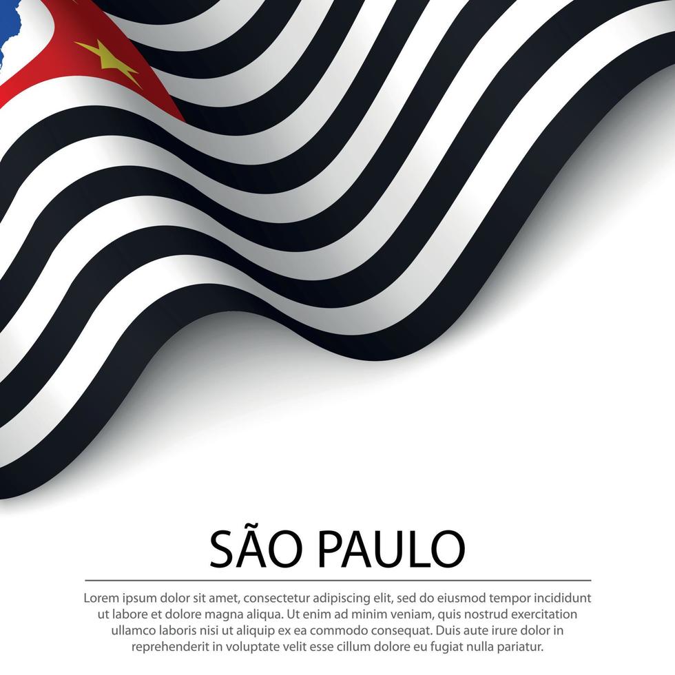 Waving flag of Sao Paulo is a state of Brazil on white backgroun vector