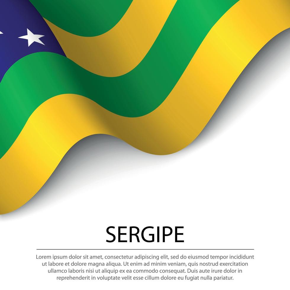 Waving flag of Sergipe is a state of Brazil on white background. vector