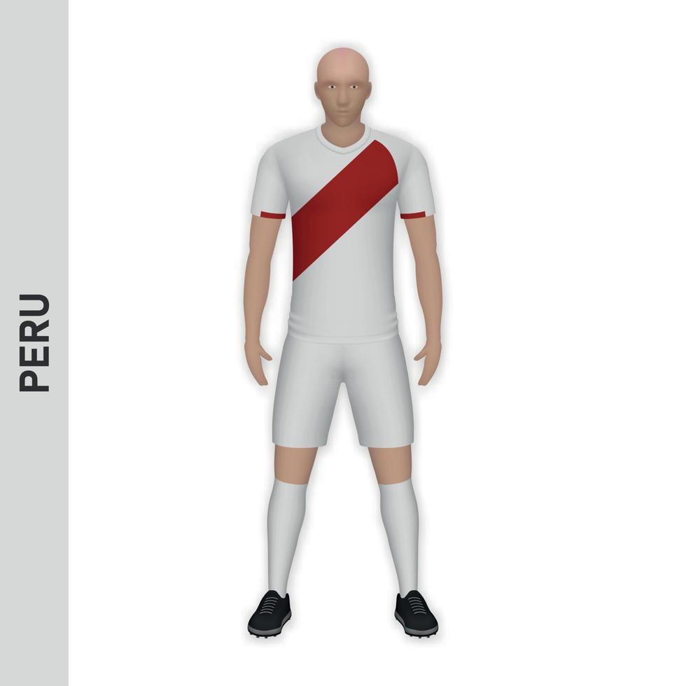 Maqueta de jugador de fútbol realista en 3d. plantilla de equipación de la selección de fútbol de perú vector