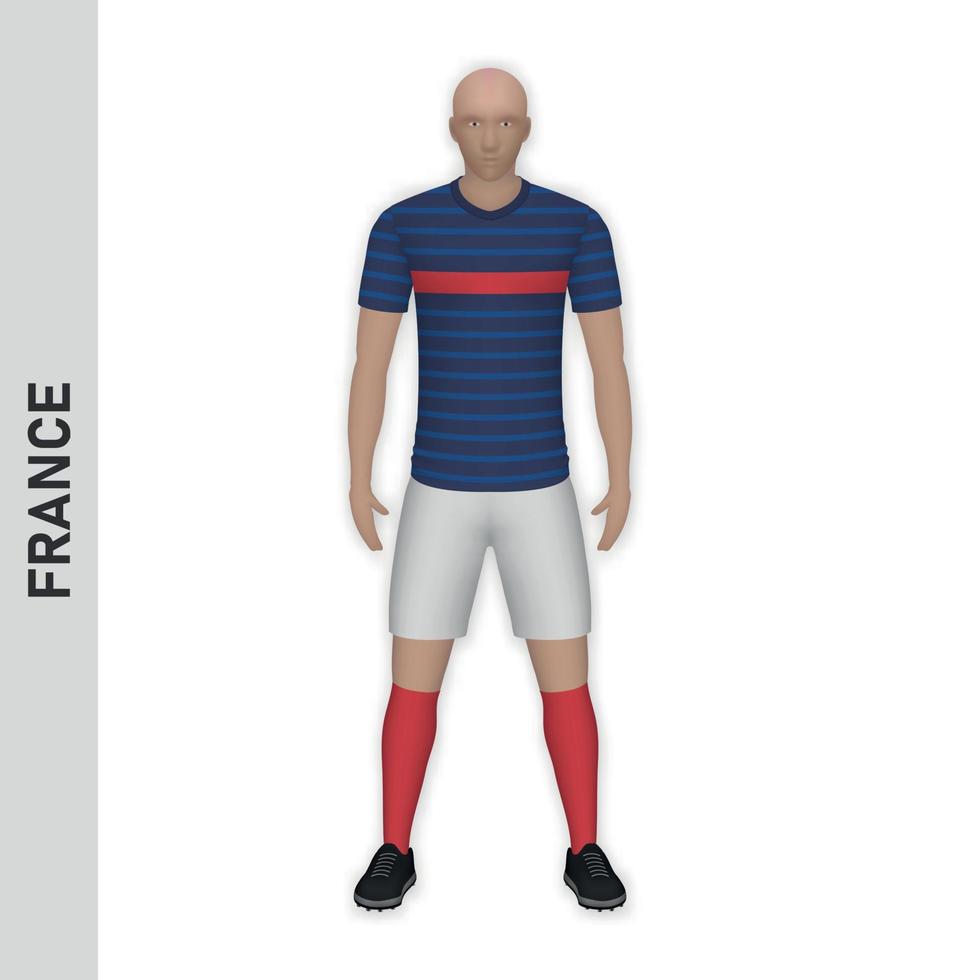 3D realistic soccer player mockup. France Football Team Kit temp vector