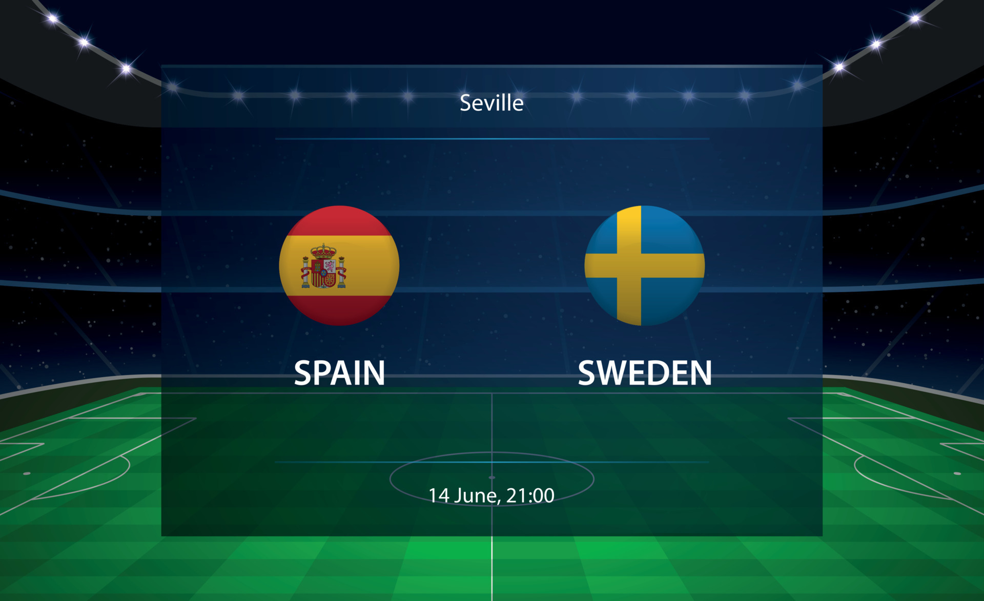 Spain vs Sweden football scoreboard. Broadcast graphic soccer 11433899