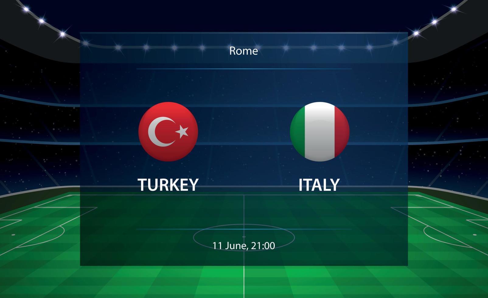 Marcador de fútbol de turquía vs italia. transmisión de fútbol gráfico vector