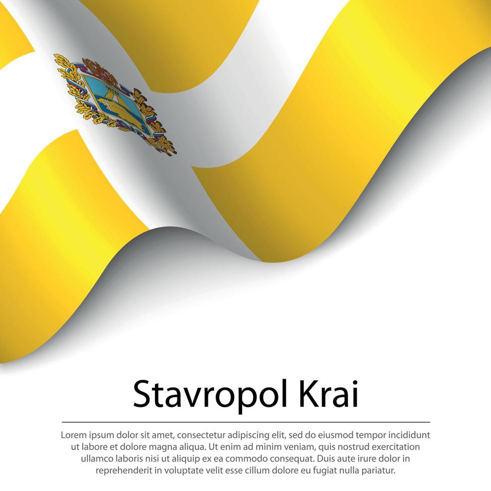 Waving flag of Stavropol Krai is a region of Russia on white bac vector