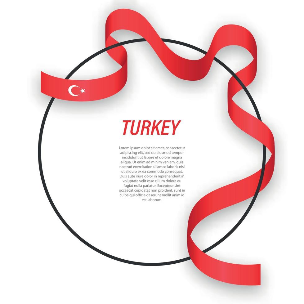 Waving ribbon flag of Turkey on circle frame. Template for indep vector