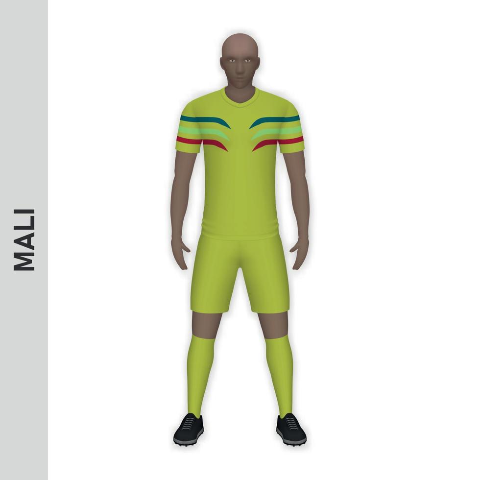 Maqueta de jugador de fútbol realista en 3d. plantilla de kit de equipo de fútbol de mali vector