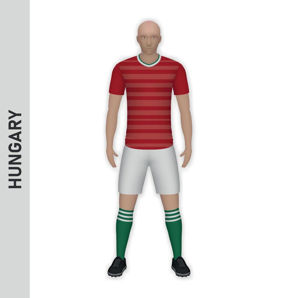 3D realistic soccer player mockup. Hungary Football Team Kit tem vector