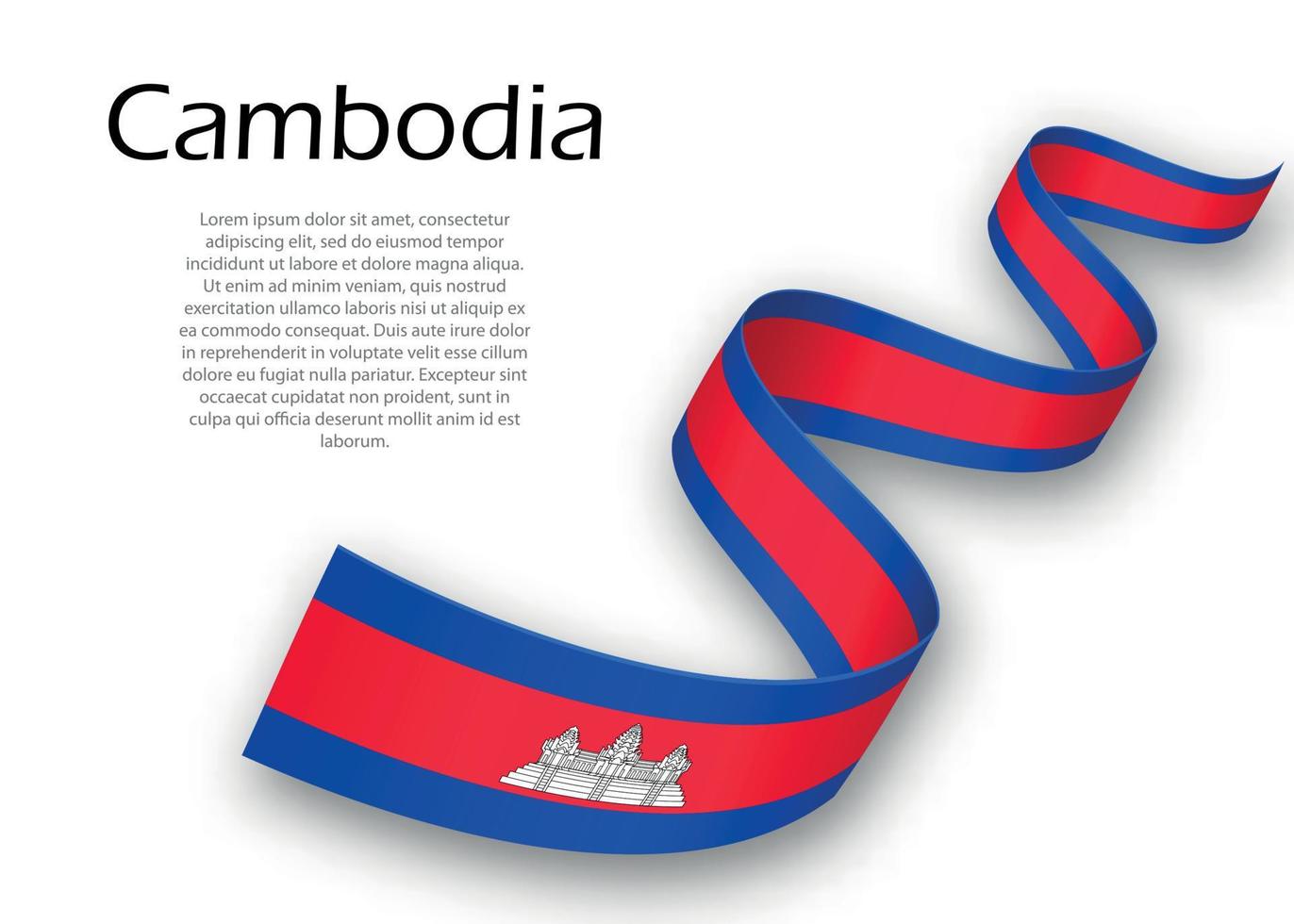 Waving ribbon or banner with flag of Cambodia. Template for inde vector